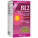 Natural Factors B12 Methylcobalamin 1000 mcg 210 Подезични таблетки