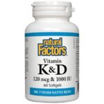 Natural Factors Vitamin K 120 mcg & Vitamin D 1000 IU 60 Гел капсули, 60 Дози