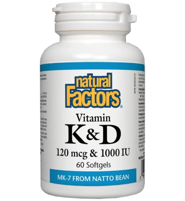 Natural Factors Vitamin K 120 mcg & Vitamin D 1000 IU   60 Гел капсули, 60 Дози
