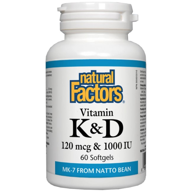 Natural Factors Vitamin K 120 mcg & Vitamin D 1000 IU 60 Гел капсули, 60 Дози