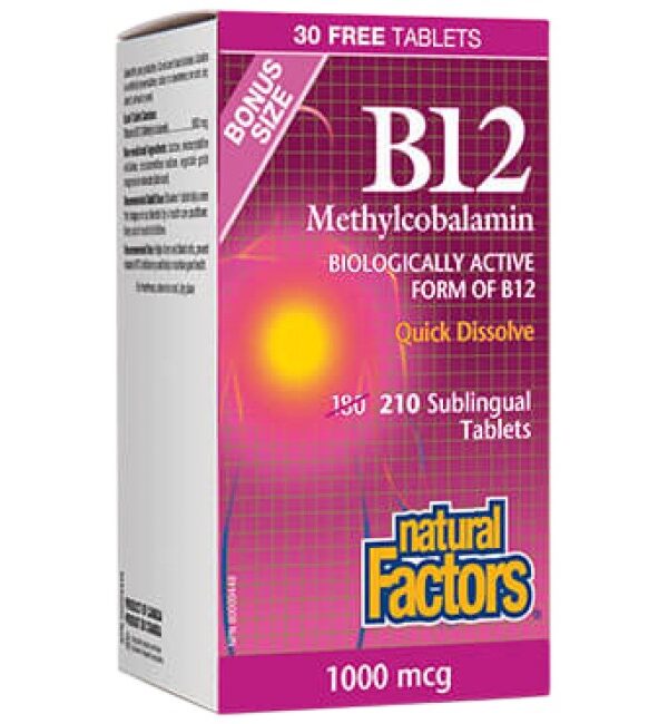 Natural Factors B12 Methylcobalamin 1000 mcg 210 Подезични таблетки