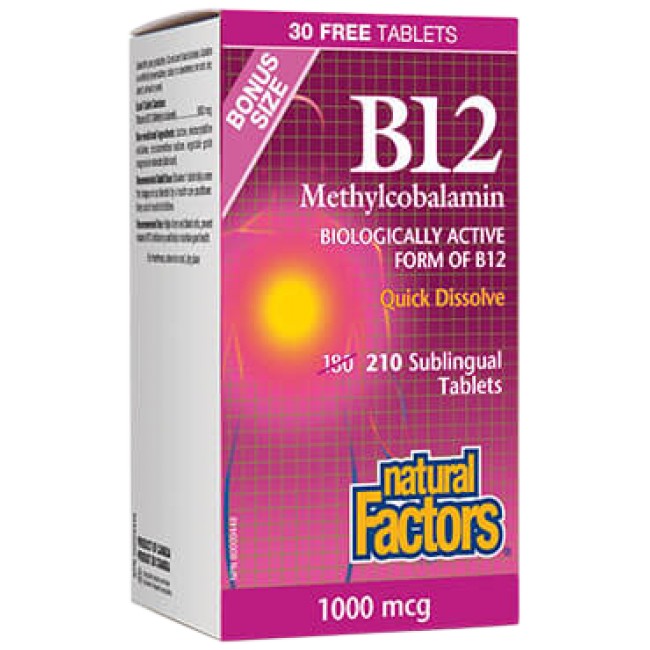 Natural Factors B12 Methylcobalamin 1000 mcg 210 Подезични таблетки