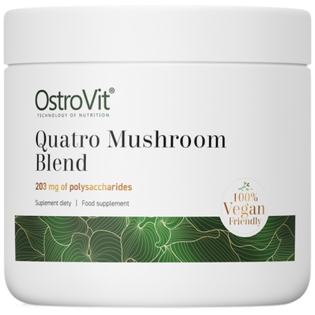 OstroVit Quatro Mushroom Blend Powder | Lion's Mane ~ Reishi ~ Cordyceps ~ Chaga 100 грама, 185 Дози