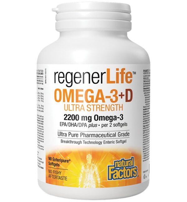 Natural Factors RegenerLife™ Omega-3+D Ultra Strength  90 дражета