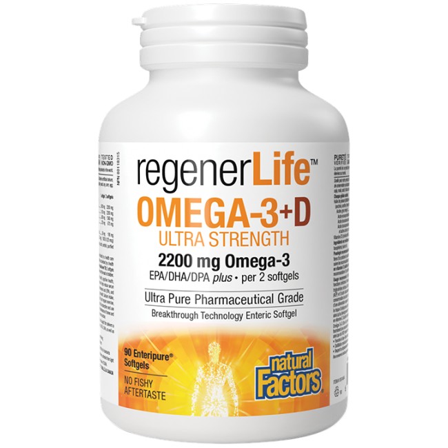 Natural Factors RegenerLife™ Omega-3+D Ultra Strength 90 дражета