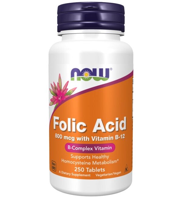 NOW Foods Folic Acid 800 mcg 250 Таблетки, 250 Дози