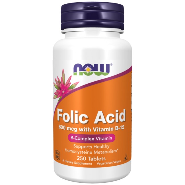 NOW Foods Folic Acid 800 mcg 250 Таблетки, 250 Дози