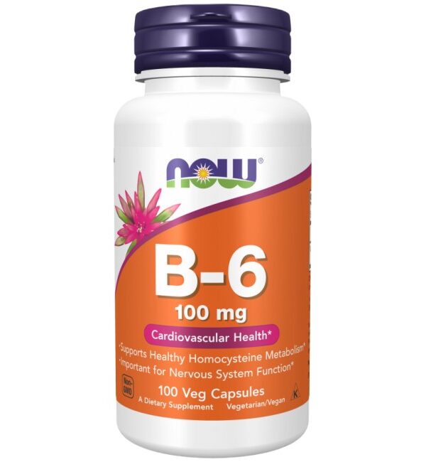 NOW Foods Vitamin B-6 100 mg 100 капсули, 100 Дози