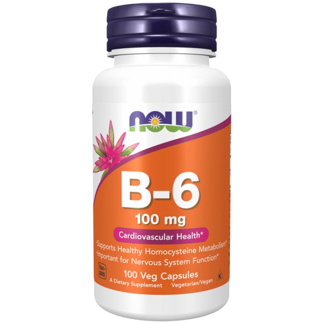 NOW Foods Vitamin B-6 100 mg 100 капсули, 100 Дози