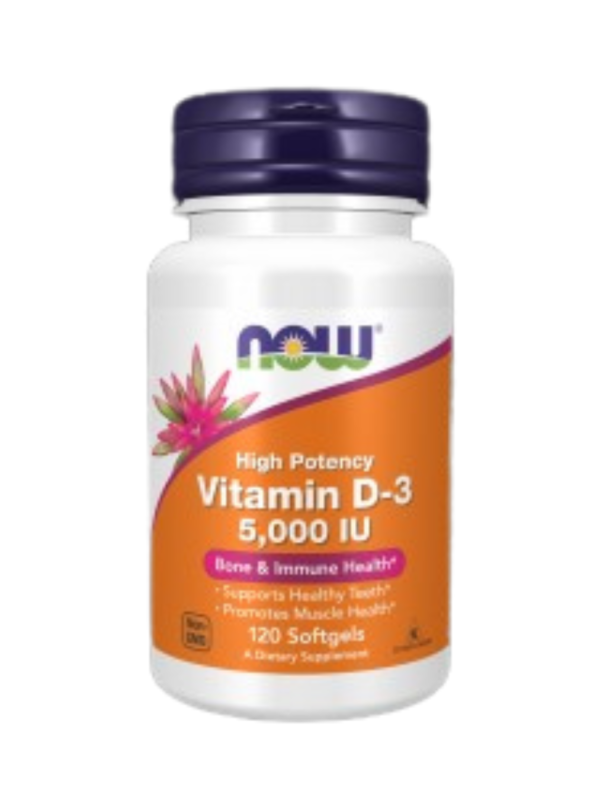 NOW Foods Vitamin D-3 5000 IU 120 Гел капсули, 120 Дози