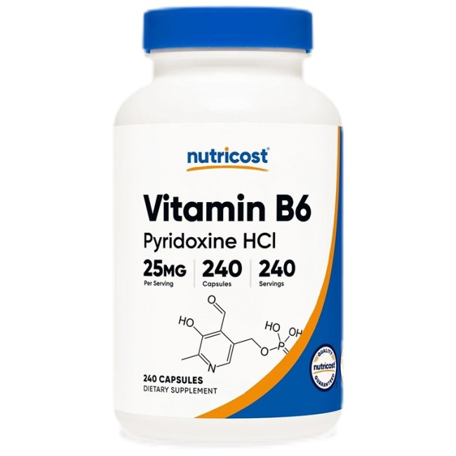 Nutricost Vitamin B6 Pyridoxine HCI 25 mg 240 капсули, 240 Дози