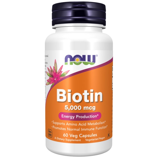 NOW Foods Biotin 5000 mcg 60 капсули, 60 Дози