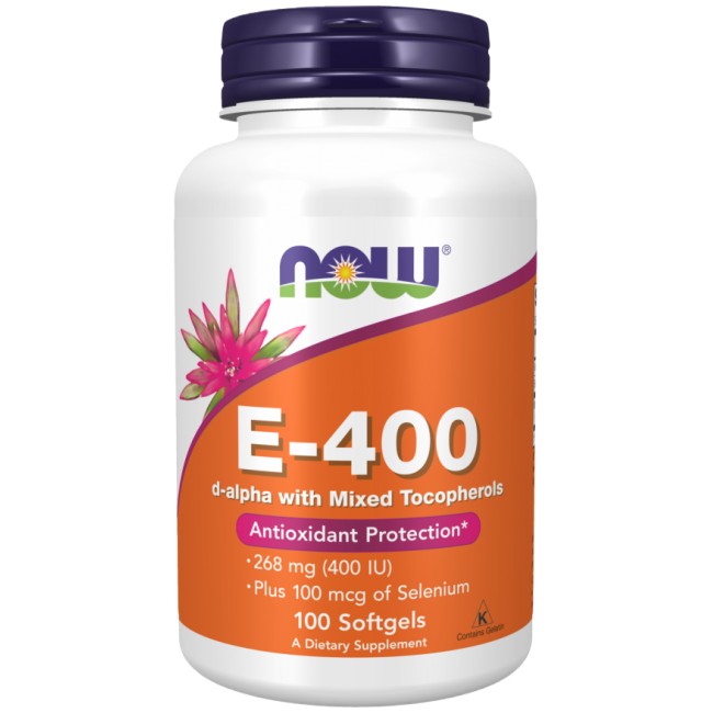 NOW Foods Vitamin E-400 + Selenium 100 Гел капсули, 100 Дози