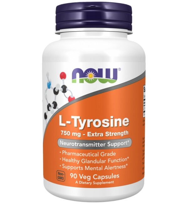 NOW Foods L-Tyrosine 750 mg | Extra Strength  90 капсули, 90 Дози